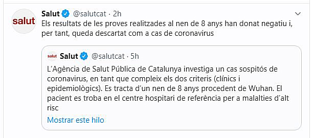 Catalu&ntilde;a descarta la infecci&oacute;n por coronavirus en el ni&ntilde;o ingresado en Barcelona