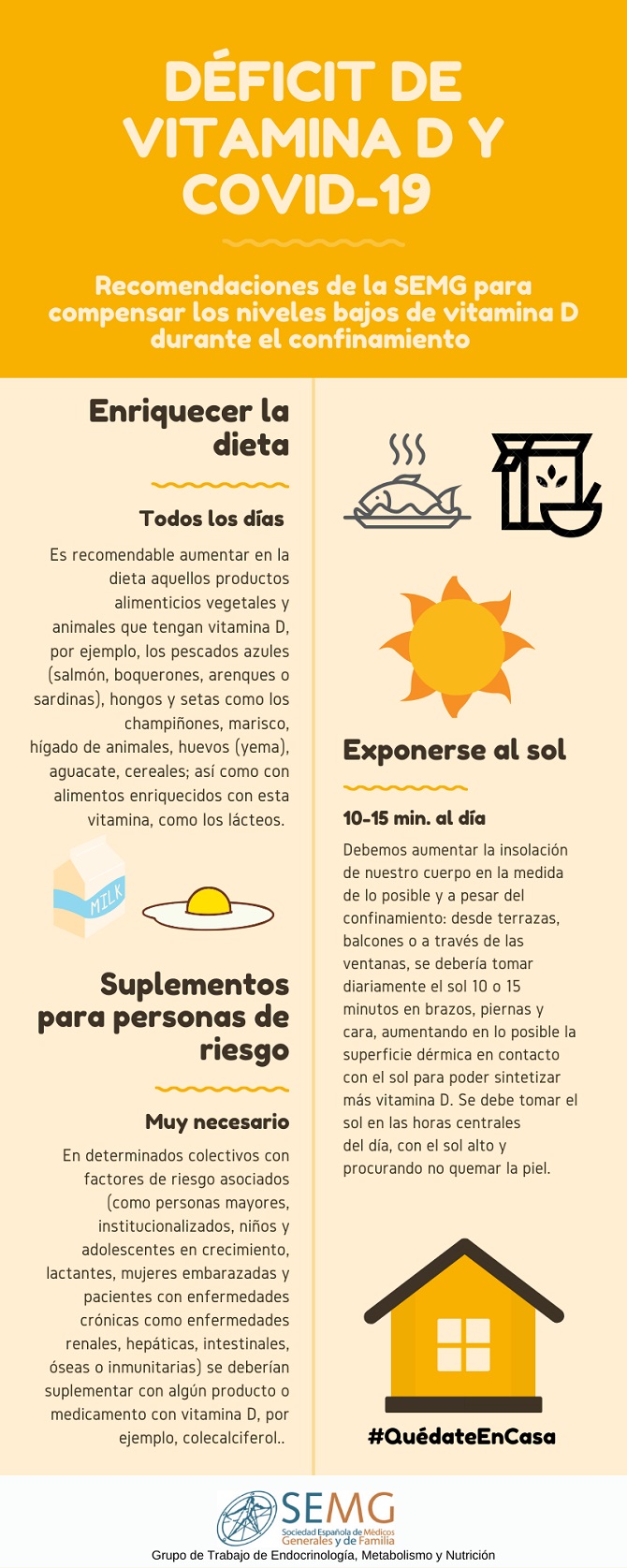 Expertos recomiendan enriquecer la dieta y exponerse al sol para compensar el d&eacute;ficit de vitamina D durante el confinamiento