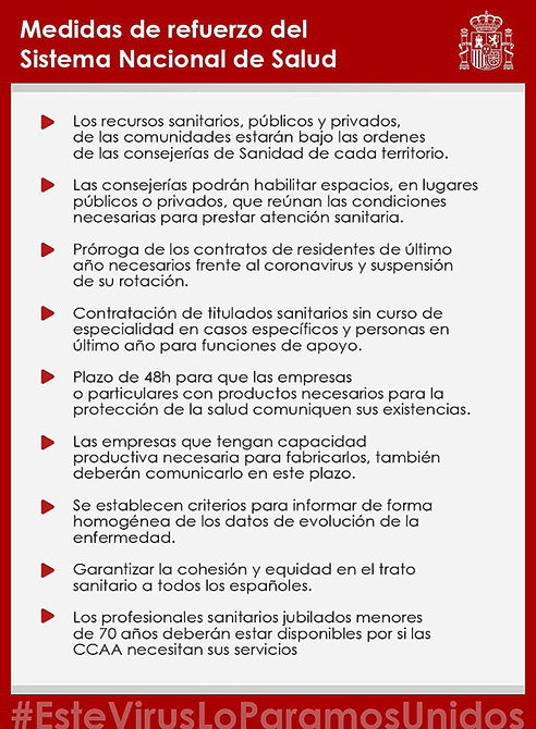 Todos los recursos de la Sanidad privada quedan a disposici&oacute;n del sistema p&uacute;blico de salud y se prolongar&aacute;n los contratos de los residentes de &uacute;ltimo a&ntilde;o