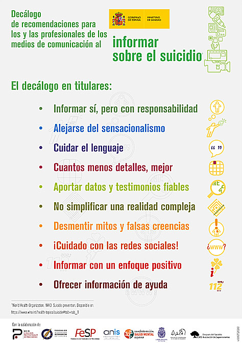 Sanidad publica un documento de recomendaciones para que los medios contribuyan a prevenir las conductas suicidas