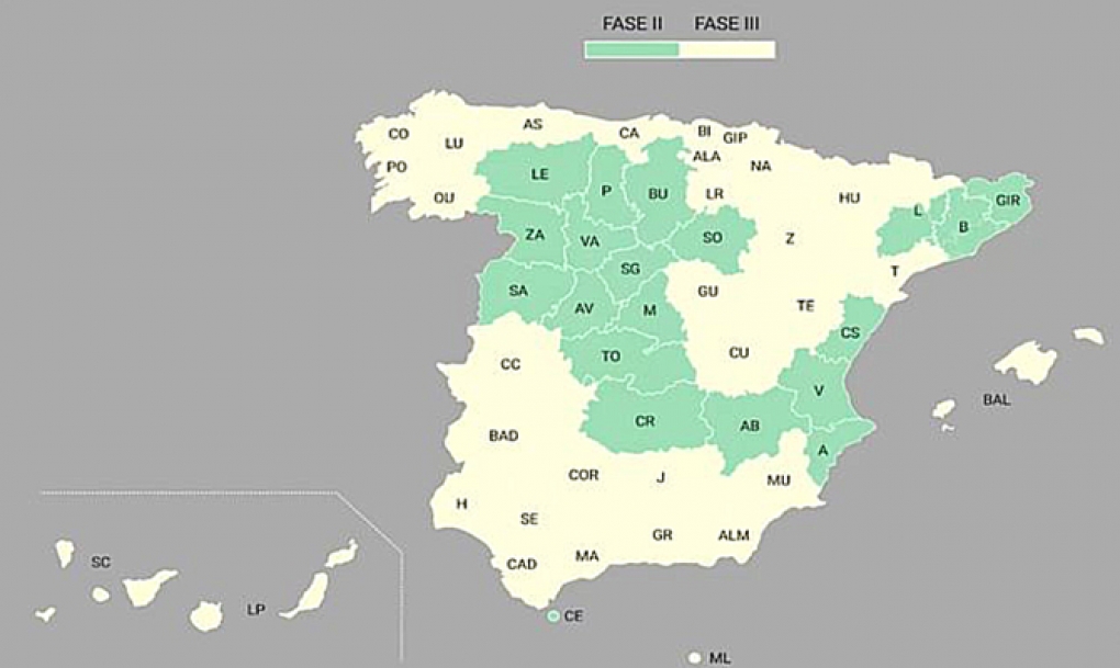 Más de media España estará el lunes en la última fase de la desescalada, antesala de la nueva normalidad