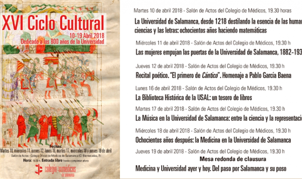 El Colegio de Médicos dedica su XVI Ciclo Cultural a los 800 años de la Universidad de Salamanca