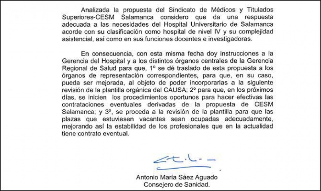 Sacyl contratará 25 médicos más para el hospital de Salamanca tras alcanzar un acuerdo con CESM