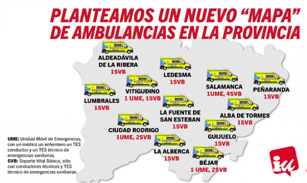 Izquierda Unida plantea un nuevo “mapa” de ambulancias en Salamanca para asegurar la atención a las emergencias
